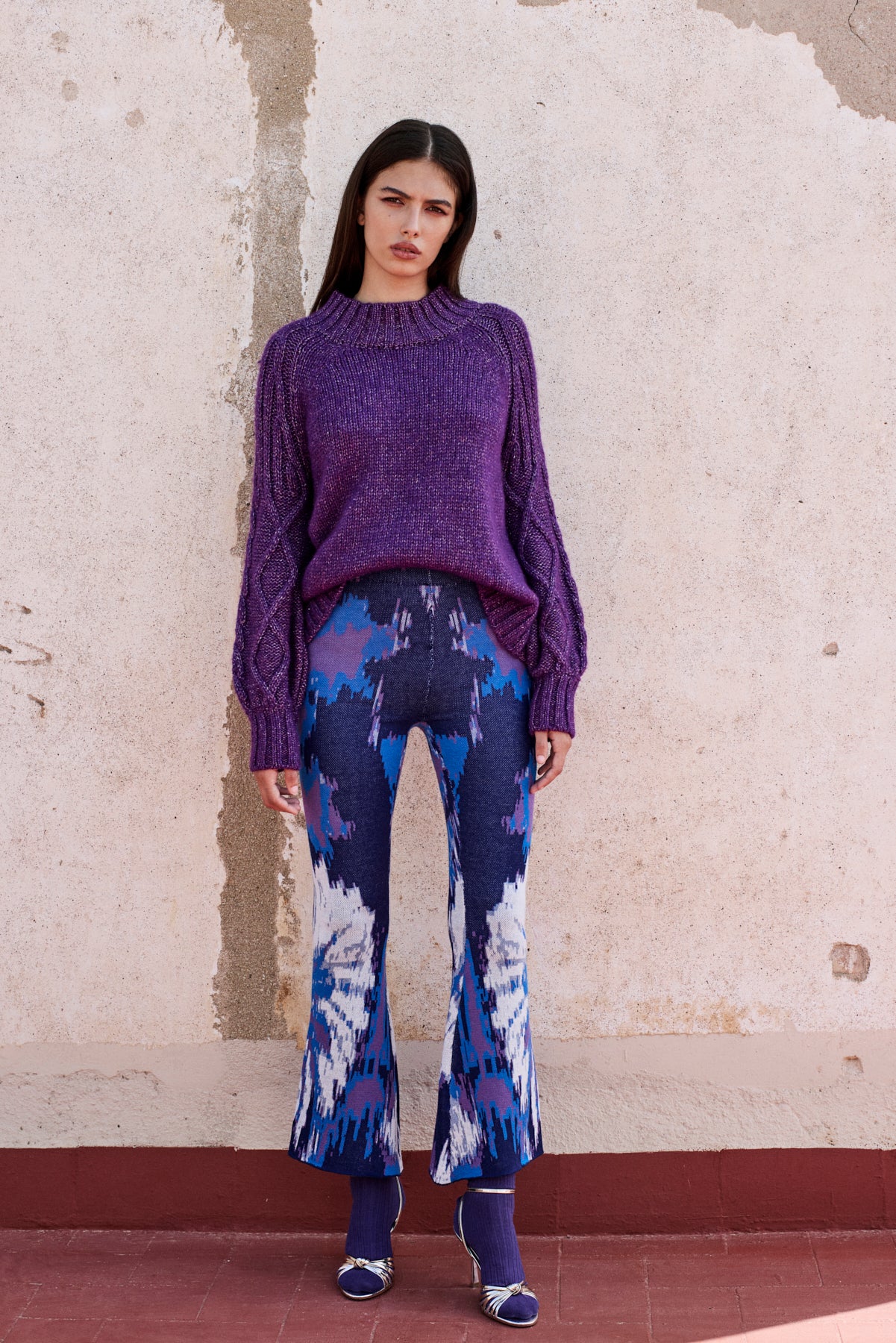 Multicoloured jacquard trousers with flowers